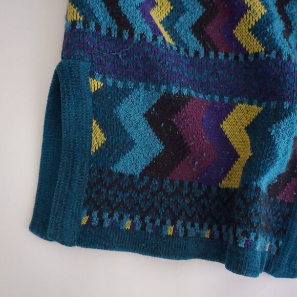 Vintage Chico's Blue Purple Knit Aztec 22% Cotton Button Up Cardigan Sweater XL - Picture 6 of 9